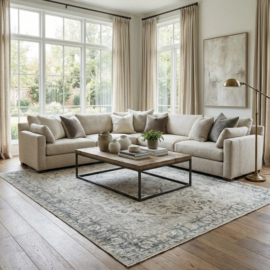 Haile Boutique washable rug with cotton backing in a gray pattern for living spaces on Tampa Home & Garden Store