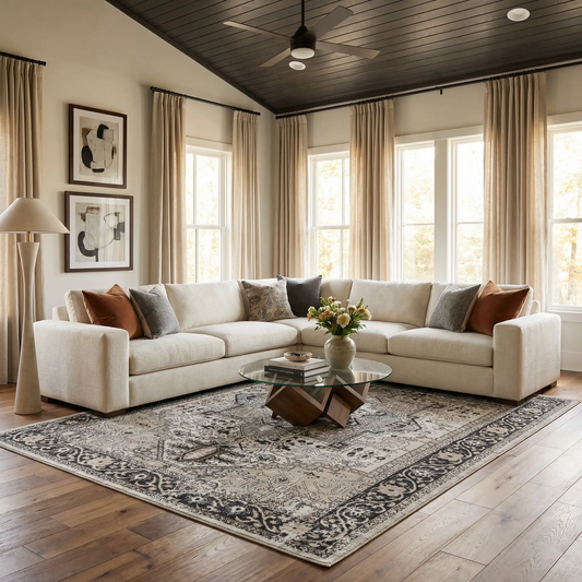 Rug Cabacungan washable area rug in traditional style, cream and black pattern by Boutique Rugs on Tampa Home & Garden Store