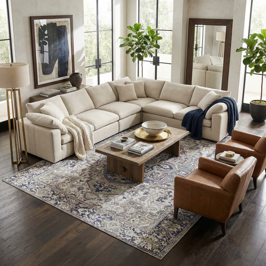 Neyland Iris Gray Area Rug with medallion pattern, gray tones, Boutique Rugs on Tampa Home & Garden Store