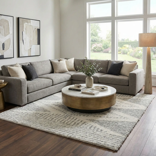 Trunding Plush Area Rug gray shag by Boutique Rugs in a bright living room on Tampa Home & Garden Store