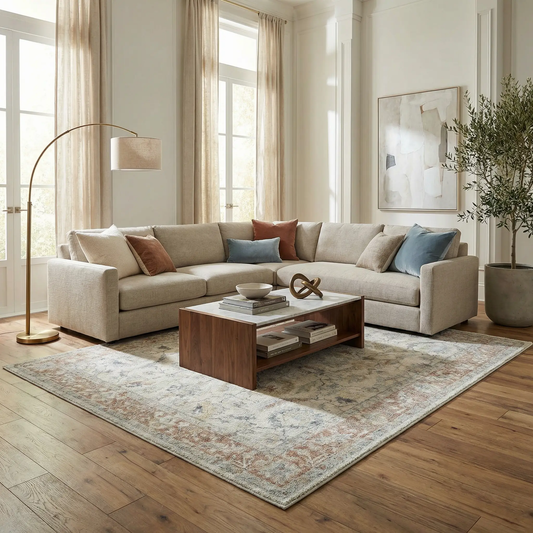 Yetta Beige Thick Luxe Turkish Area Rug by Boutique Rugs, neutral beige with subtle pattern on Tampa Home & Garden Store