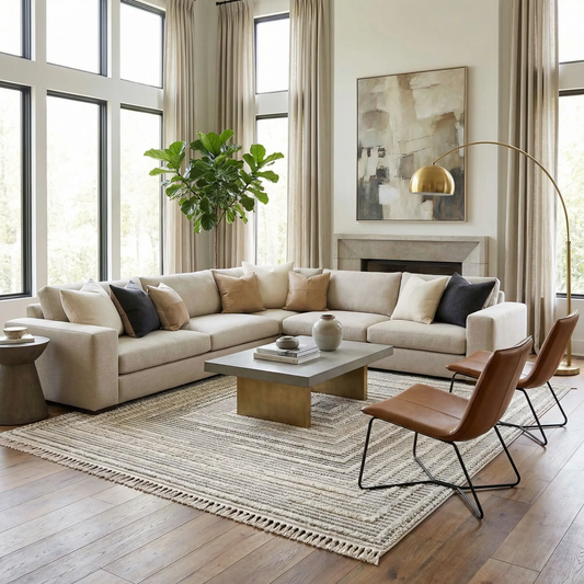 Lunao Area Rug beige textured weave with fringe Boutique Rugs on Tampa Home & Garden Store