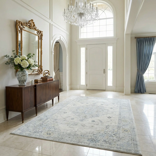 Rug Tyche Beige Thick Luxe Area Rug Classic by Boutique Rugs with beige and blue-gray pattern on Tampa Home & Garden Store