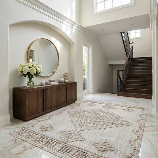 Ampusungan Bohemian Area Rug Polyester beige neutral rug by Boutique Rugs on Tampa Home & Garden Store