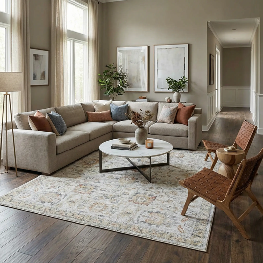 Dion Washable Floral Rug Polyester Traditional Boutique Rugs in living room on Tampa Home & Garden Store