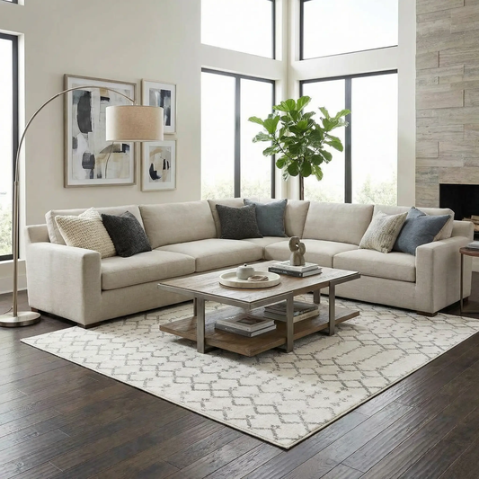 Rug: Tigri Aztec 2310 Ivory geometric rug by Boutique Rugs in living room on Tampa Home & Garden Store