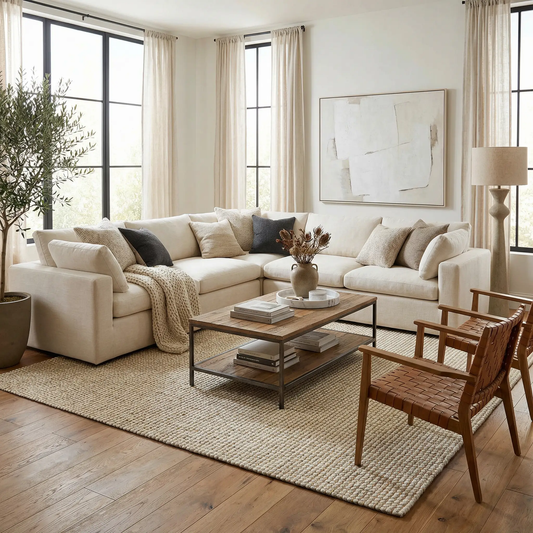 Riki Cream Jute Wool Blend Rug hand woven in cream, Boutique Rugs from the Riki collection on Tampa Home & Garden Store
