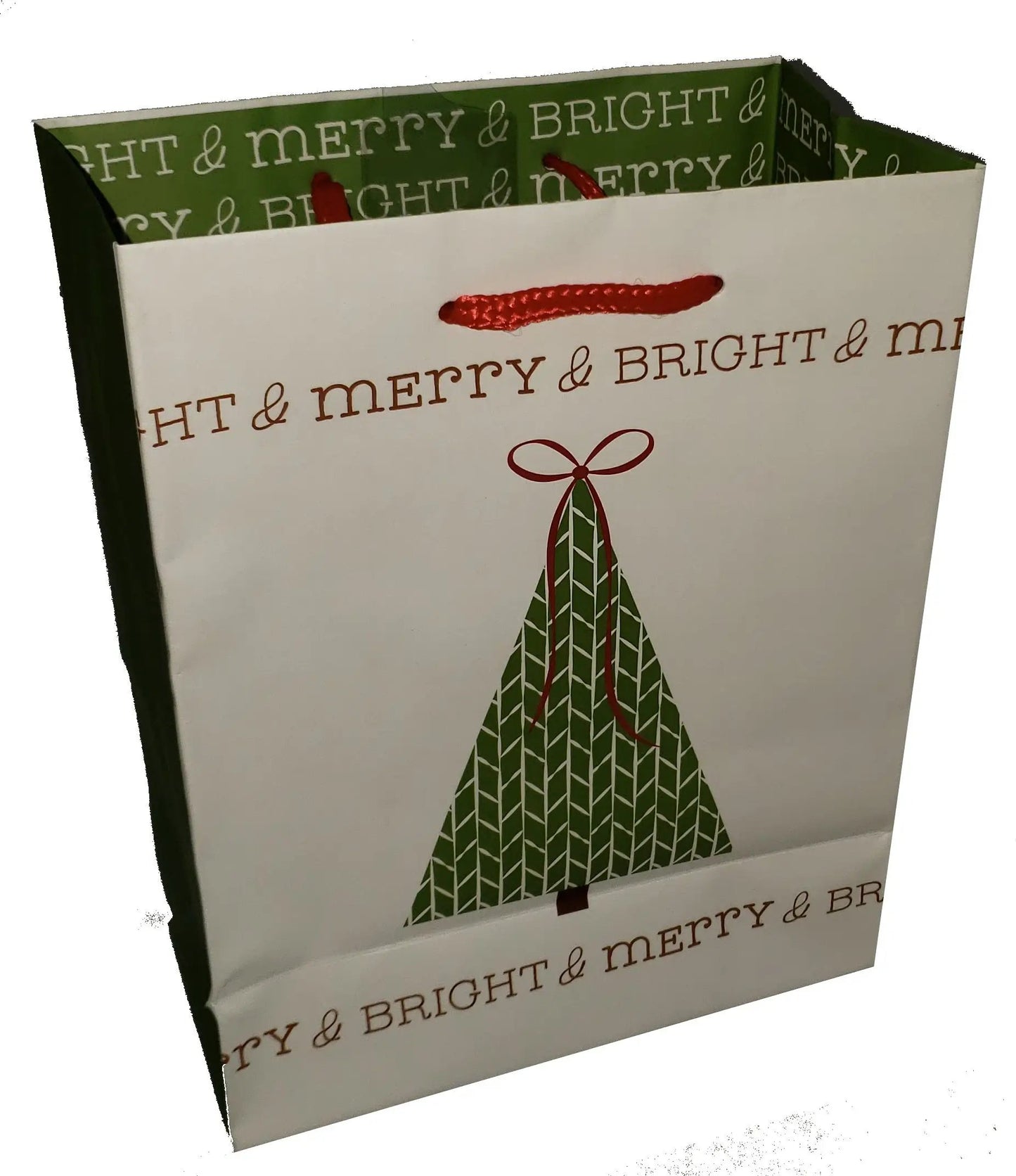 Gift Bag Medium Holiday Merry & Bright by The Country Christmas Loft, white with red handle on Tampa Home & Garden Store