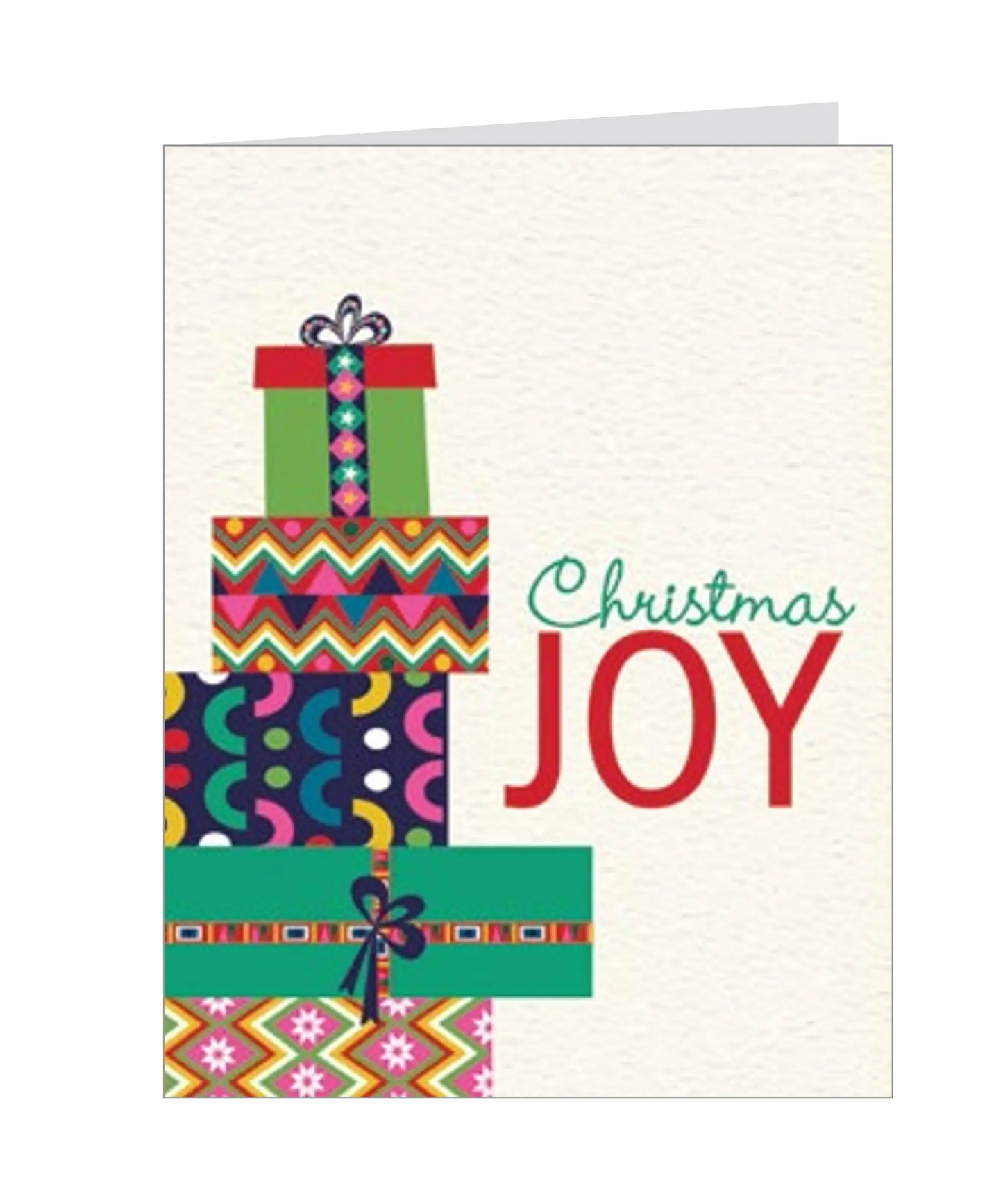 Petite 20-piece boxed Christmas cards with colorful stacked gift designs on Tampa Home & Garden Store