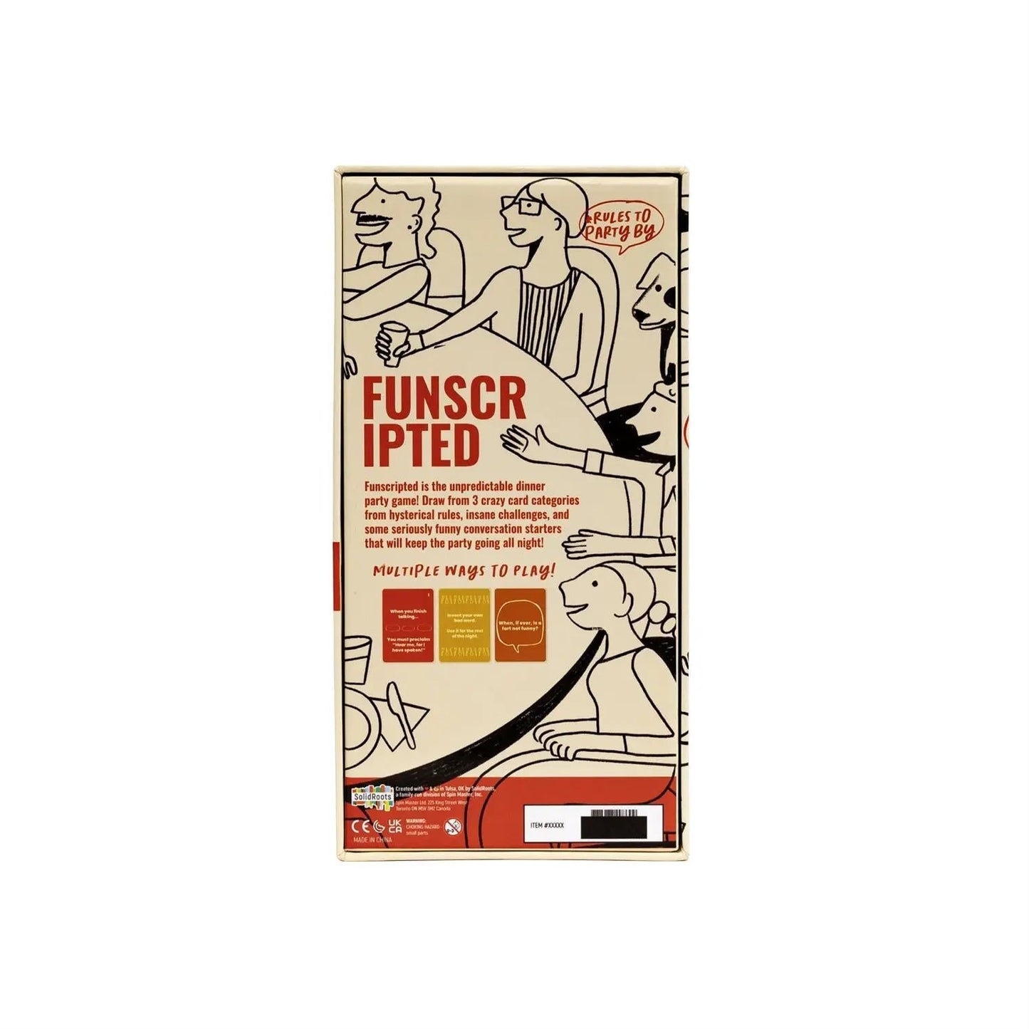 Funscripted Dinner Party Card Game box with cream cover and red title by Country Christmas Loft on Tampa Home & Garden Store