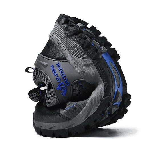 Stevvex hiking shoe outdoor athletic footwear black gray with blue accents rugged outsole on Tampa Home & Garden Store