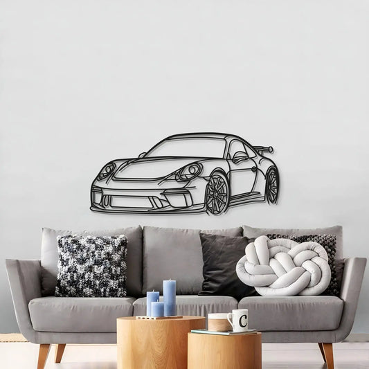 911 GT3 Model 991 Perspective Metal Wall Art by Modello Turbo, black line drawing on Tampa Home & Garden Store