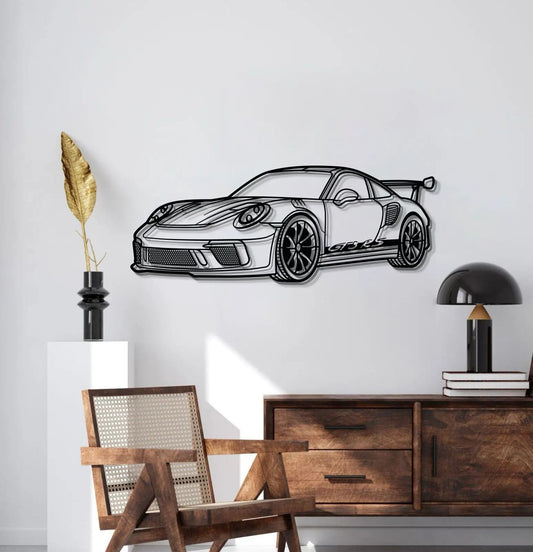 911 GT3 RS 992 perspective metal wall art by Modello Turbo in black metal on Tampa Home & Garden Store
