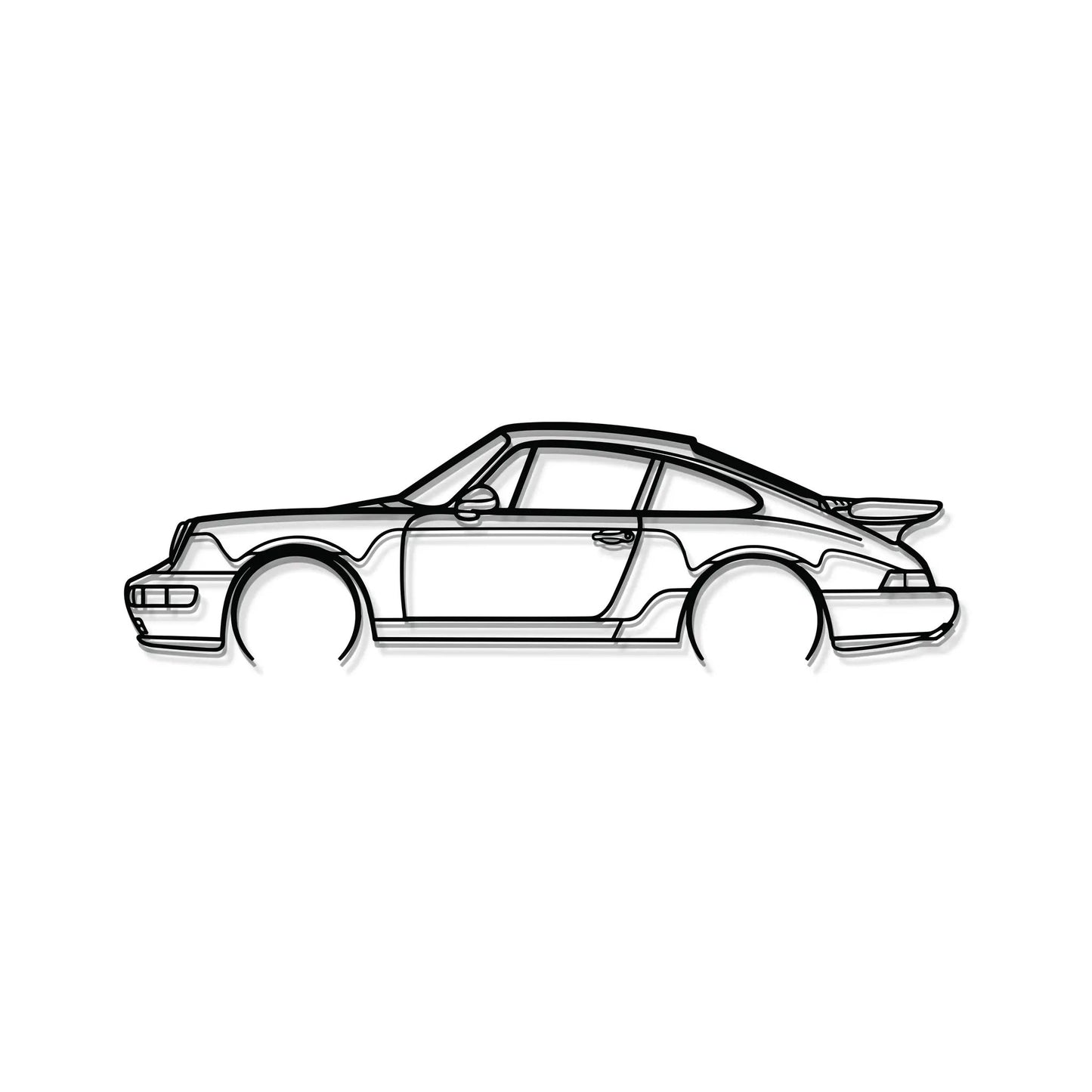 911 Turbo Model 964 metal wall art in black line drawing, side profile, Modello Turbo on Tampa Home & Garden Store