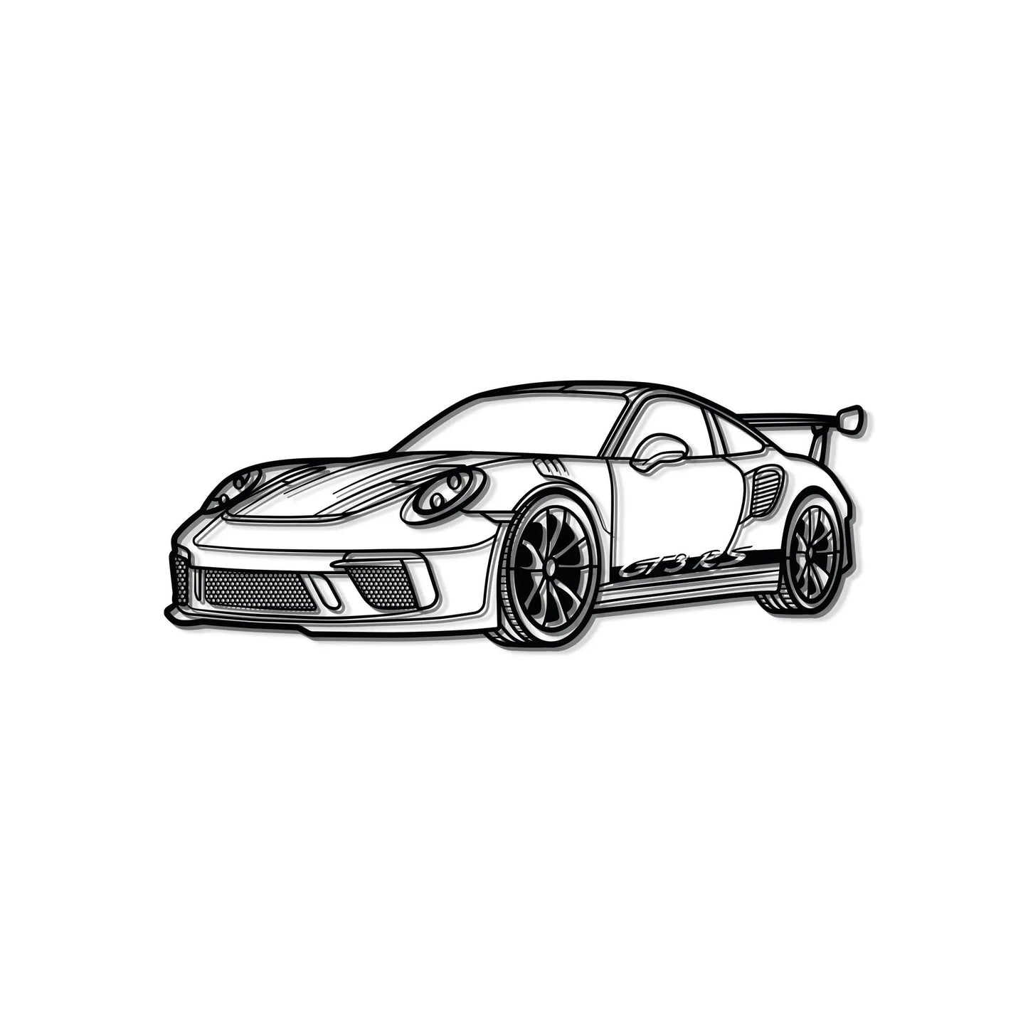911 GT3 RS 992 perspective metal wall art by Modello Turbo, black line art of sports car on Tampa Home & Garden Store