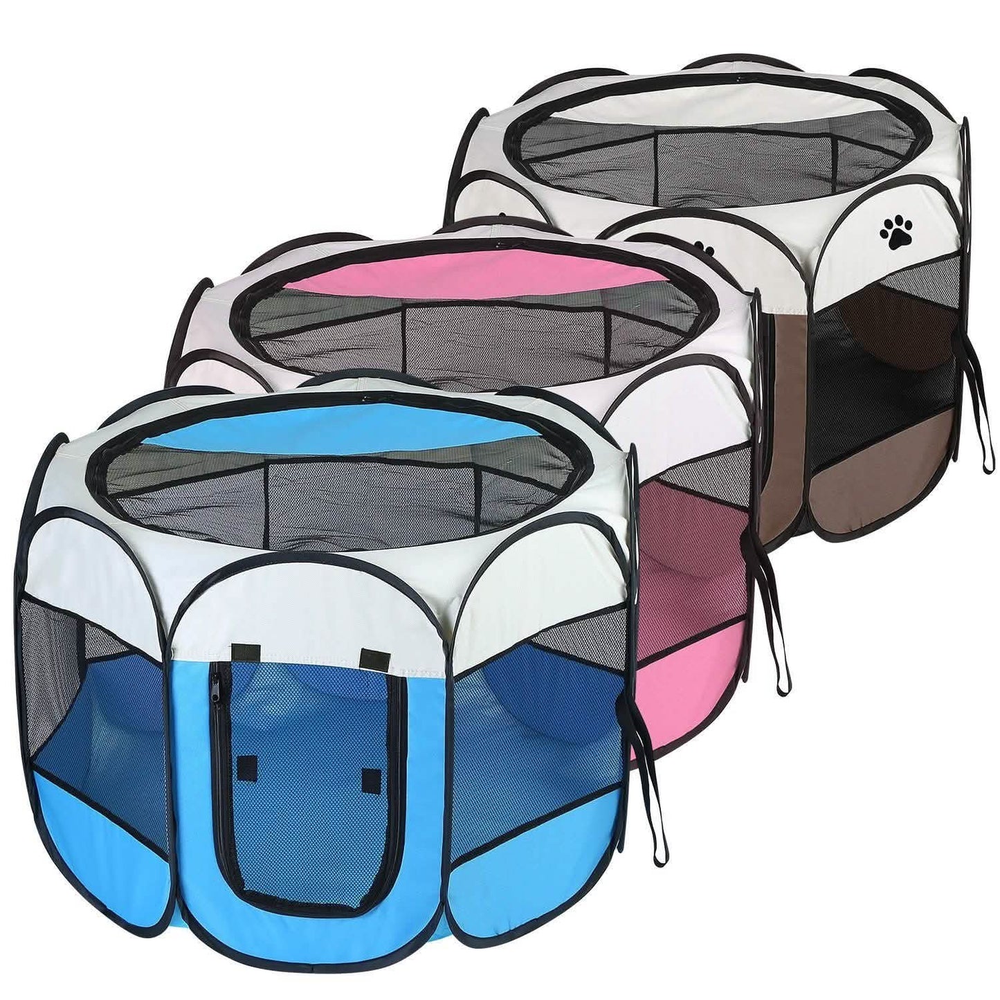 DailySale portable foldable pet playpen set of 4 with blue, white, pink and brown mesh panels on Tampa Home & Garden Store