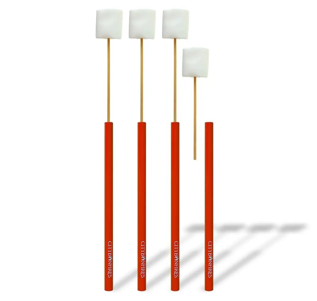 Portable reusable skewers 4-pack orange-handled City Bonfires with marshmallows on wooden sticks on Tampa Home & Garden Store