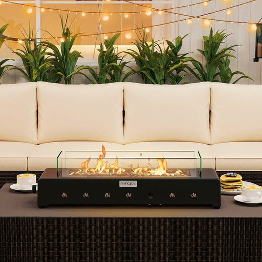 Portable Mini Fireplace Wind Guard and Burner with 40,000 BTU, glass guard, black base, PatioJoy on Tampa Home & Garden Store