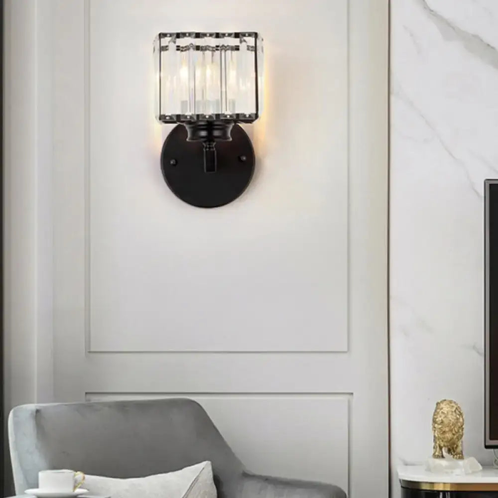 Brass Black Crystal Block Sconce Multi-Bulb by Decorbites with crystal cage on wall mount on Tampa Home & Garden Store