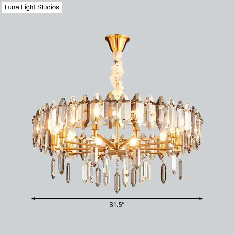 Crystal gold loop chandelier with crystal prisms and brass frame 31.5 in diameter Decorbites on Tampa Home & Garden Store