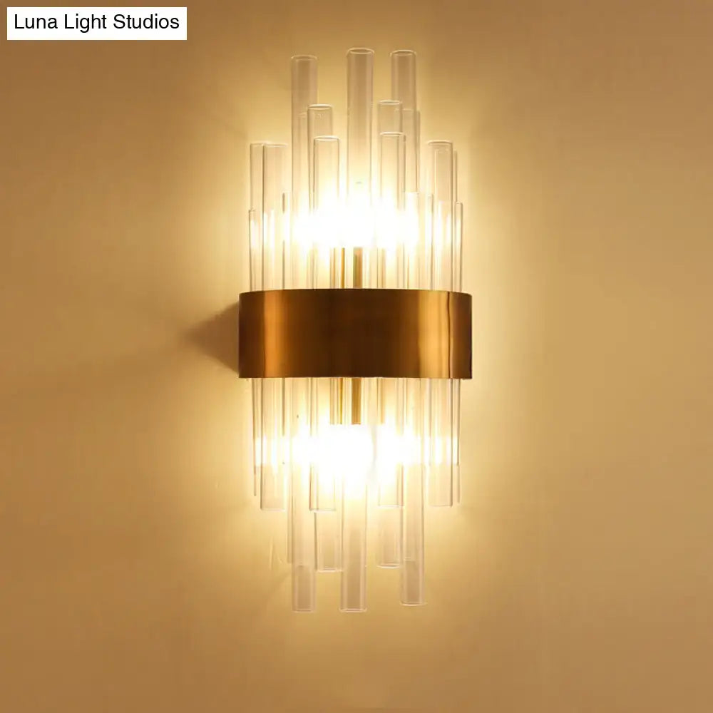 Gold Fluted Crystal Sconce with tubular glass prisms and brass band by Decorbites on Tampa Home & Garden Store