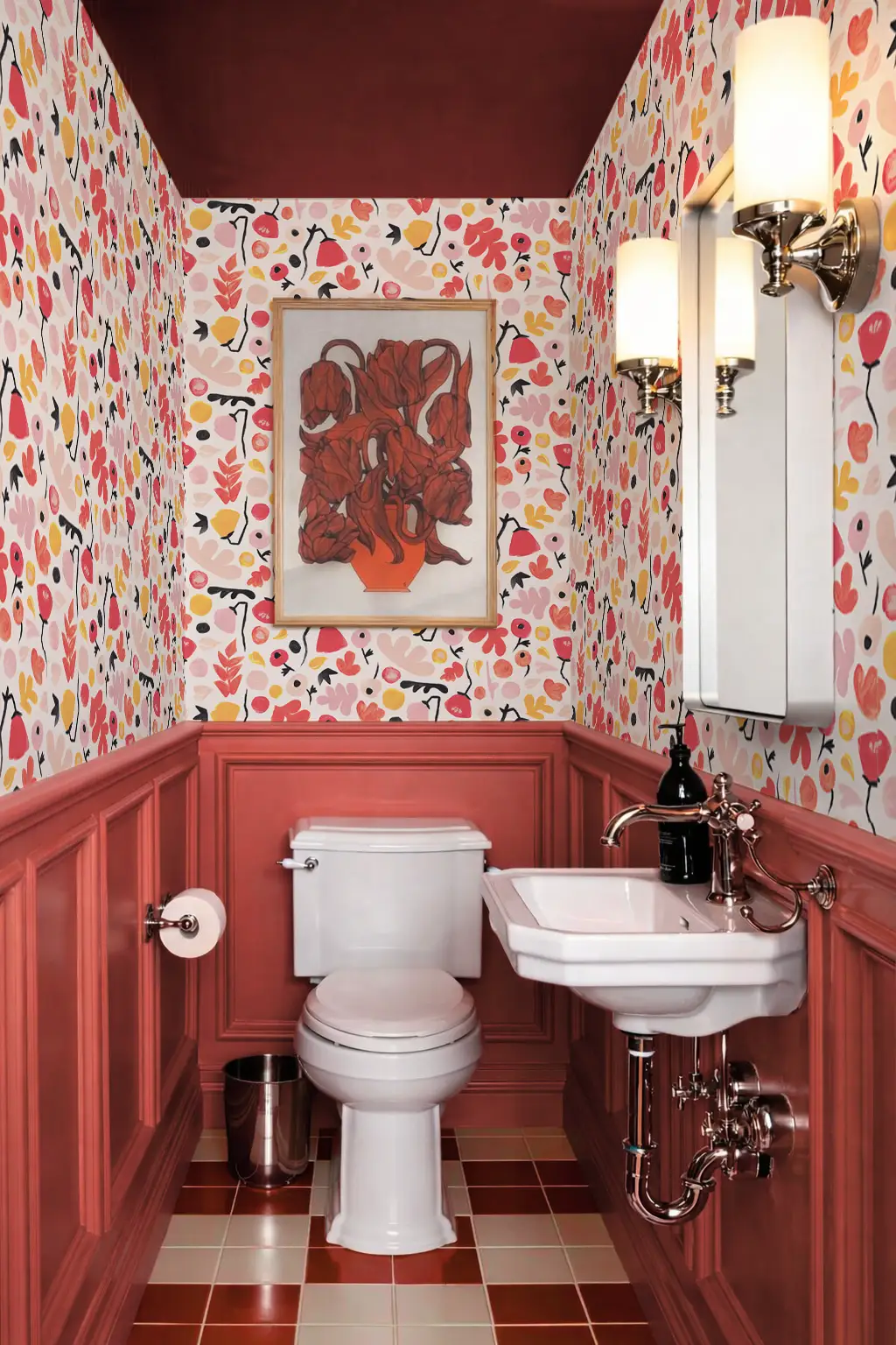 Henri Floral Wallpaper Red by Samantha Santana Creative, bold pink floral pattern on Tampa Home & Garden Store