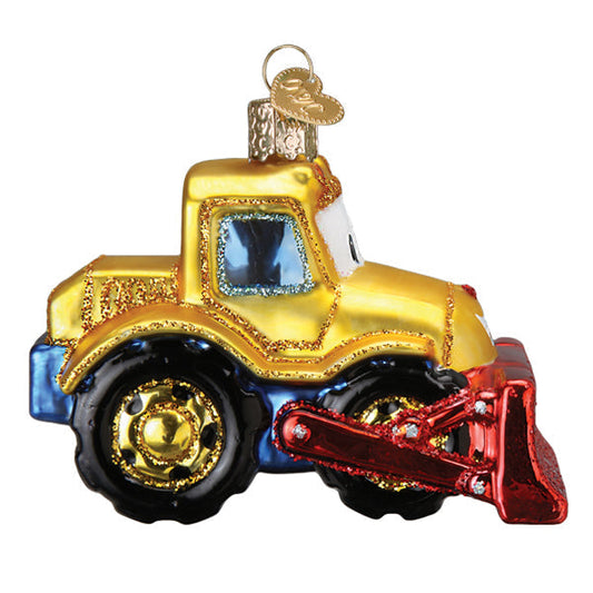 Bright Eyed Bulldozer Glass Ornament - Tampa Home & Garden Store