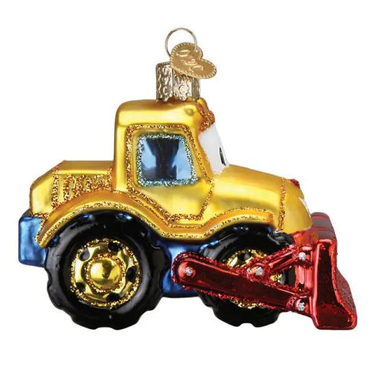 Bright Eyed Bulldozer Glass Ornament - Tampa Home & Garden Store