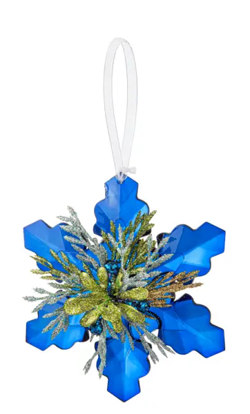 Mistletoe Snowflake Ornament Twilight Sapphire blue snowflake with glittery gold accents on Tampa Home & Garden Store