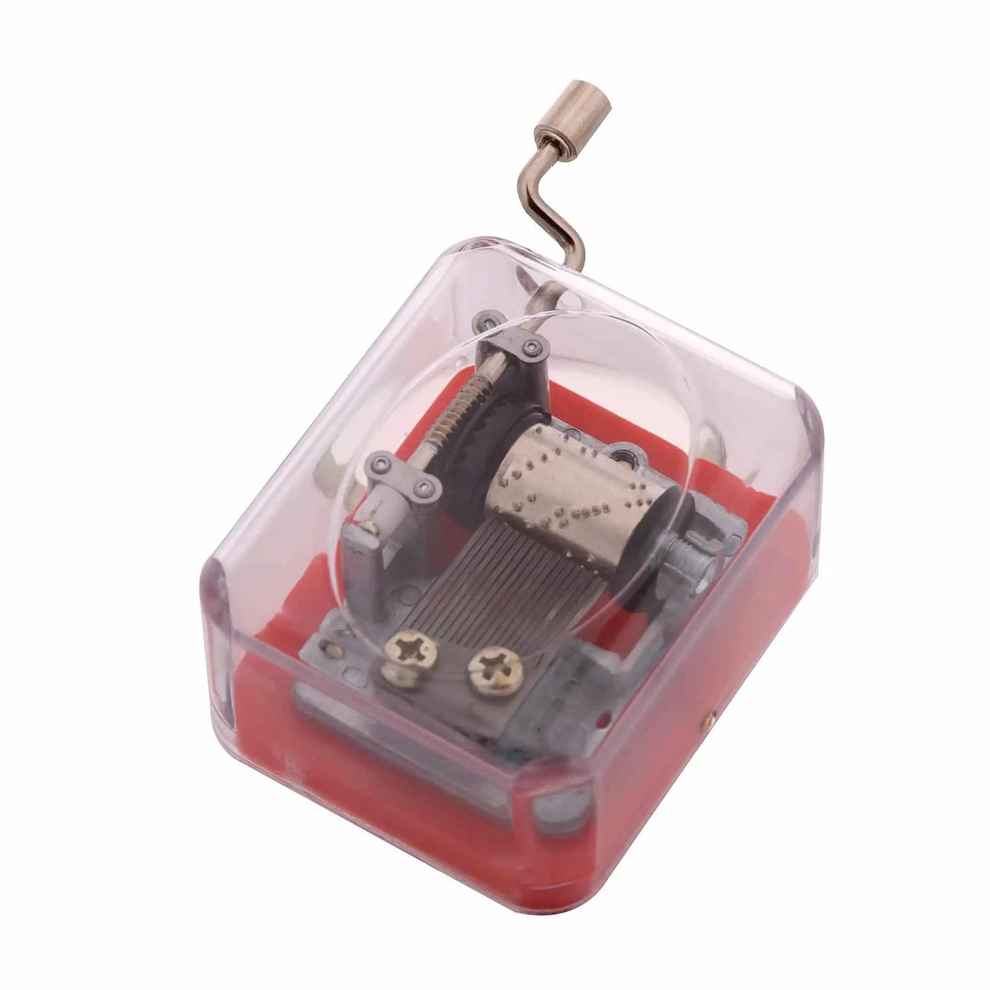 Wind Up Music Maker Miniature music box in clear plastic case with copper winding arm on Tampa Home & Garden Store