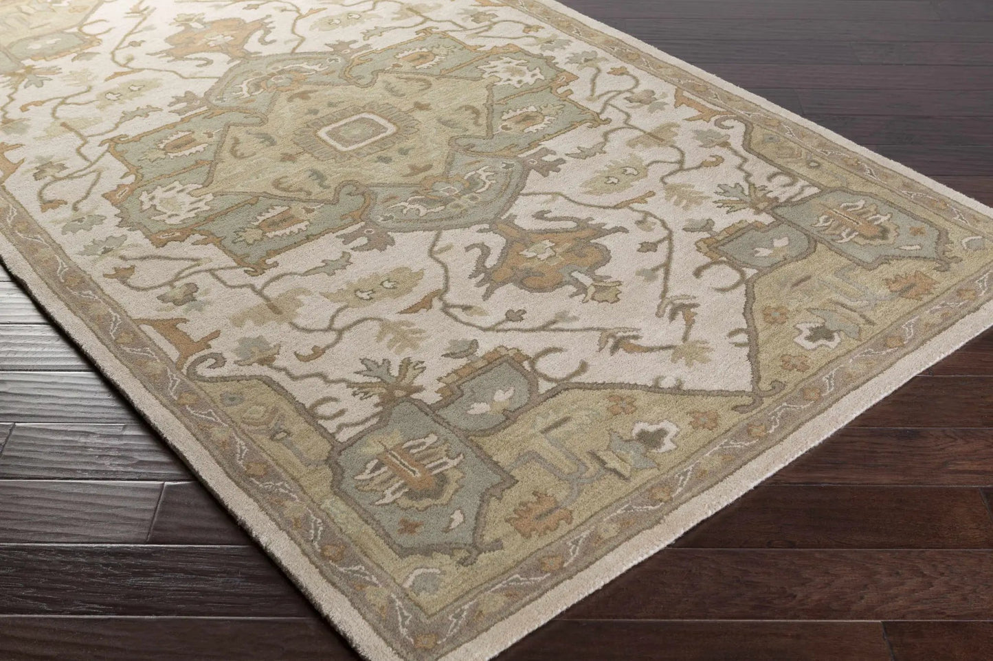 Boutique Rugs Broomfield Sage Hand Tufted Area Rug cream field with sage beige floral border on Tampa Home & Garden Store