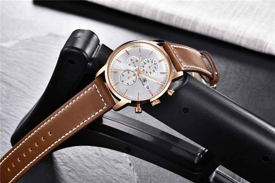 Stevvex men's business chronograph watch with brown leather strap and gold-tone case on Tampa Home & Garden Store