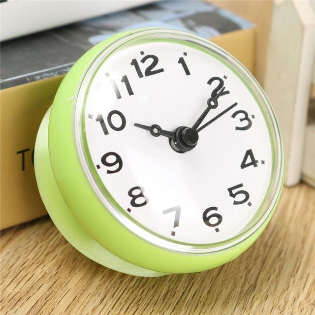 Stevvex waterproof suction clock lime green body white dial black numerals battery powered on Tampa Home & Garden Store