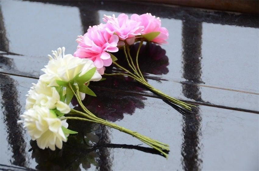 6pcs silk stamen artificial flower bouquet white pink cream Stevvex for wedding decor on Tampa Home & Garden Store