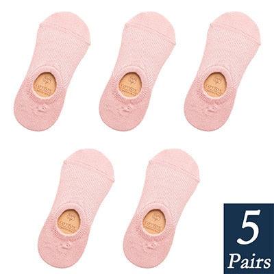 Women's Stevvex cotton invisible no-show silicone short socks candy pink non-slip 5 pairs on Tampa Home & Garden Store