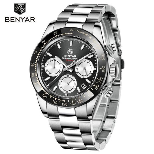 Benyar stainless steel chronograph men's watch with black dial, tachymeter bezel, date on Tampa Home & Garden Store