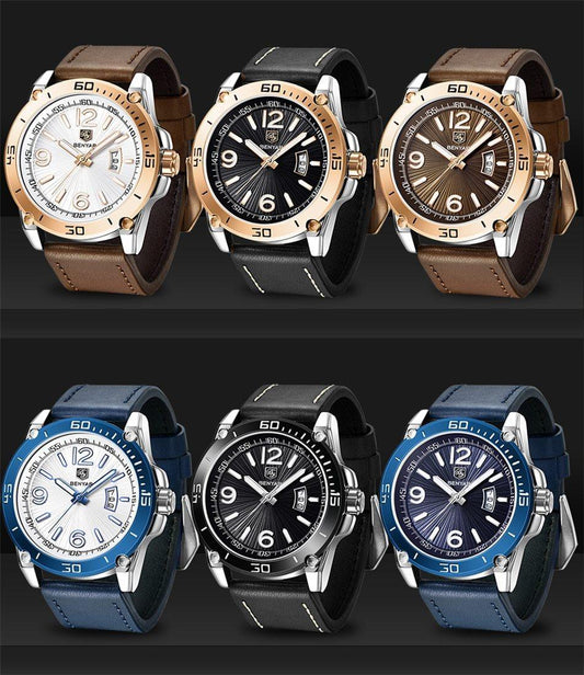 Stevvex ST755LDEWAT3 men's quartz leather strap watches analog waterproof six colors on Tampa Home & Garden Store