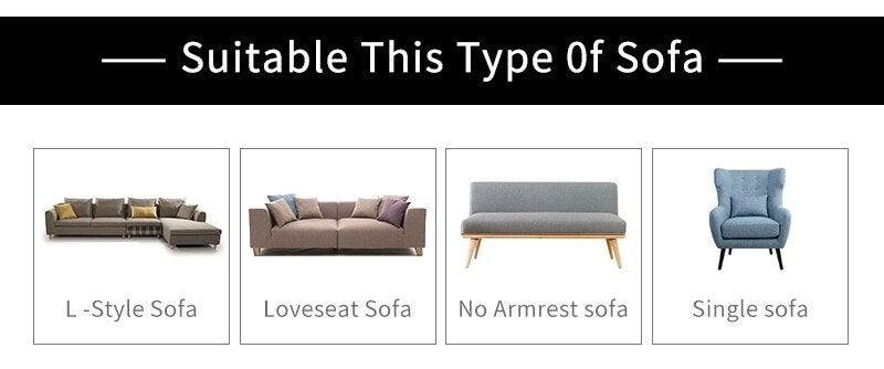 Elastic solid color sofa cover options: 4 styles shown on Tampa Home & Garden Store