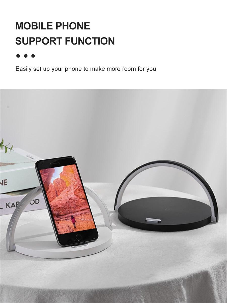 Stevvex wireless charger LED night light desk lamp with phone holder, white and black options on Tampa Home & Garden Store