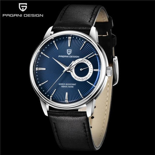 Pagani Design men's quartz watch blue dial leather strap stainless steel case on Tampa Home & Garden Store