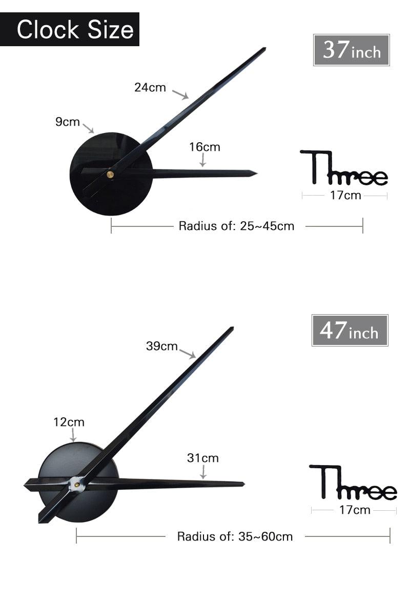 Stevvex 3D frameless wall clock sticker in black with acrylic hands, two sizes 37in & 47in on Tampa Home & Garden Store
