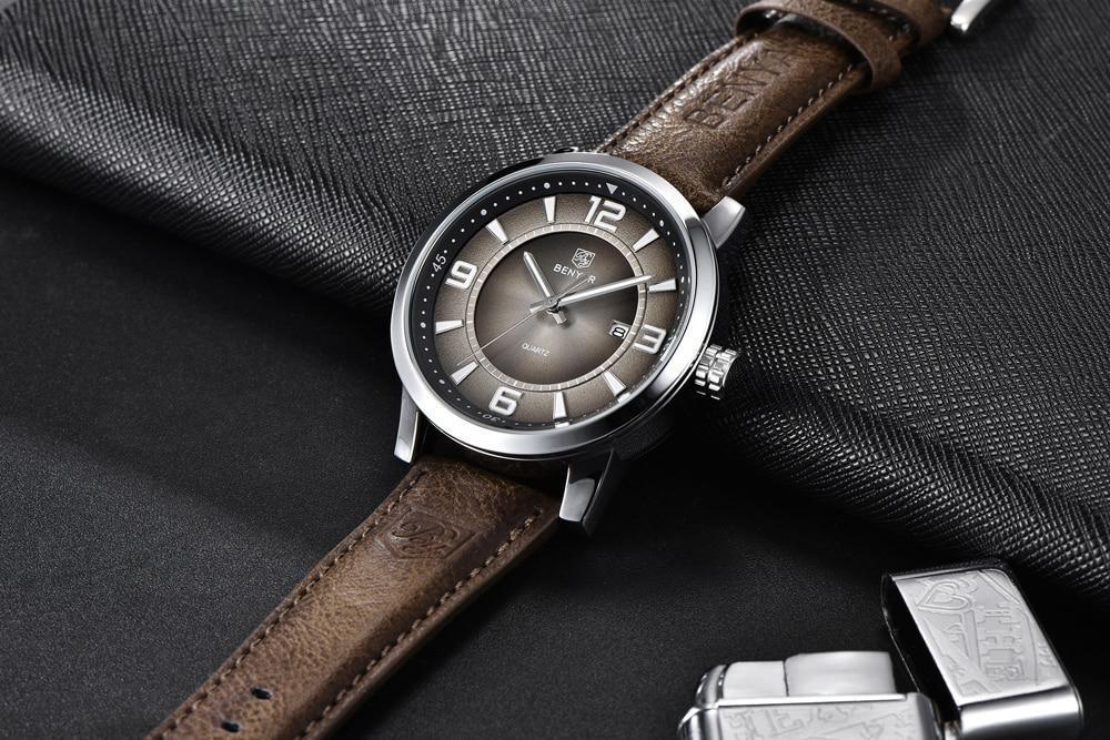 Stevvex men's sports luxury quartz watch with brown leather strap and silver case on Tampa Home & Garden Store