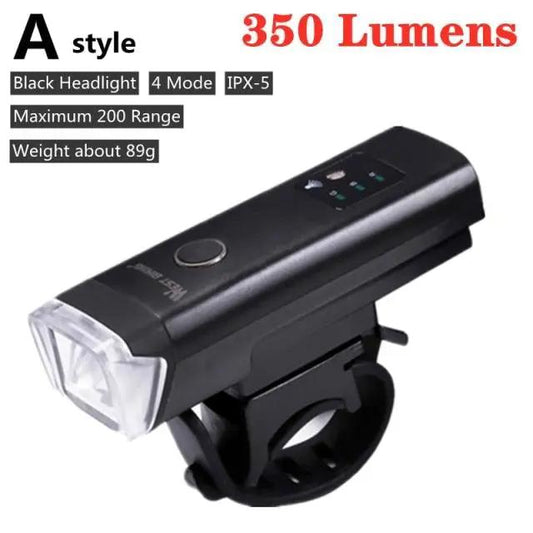 Stevvex front bicycle light USB rechargeable LED headlight black with handlebar mount on Tampa Home & Garden Store