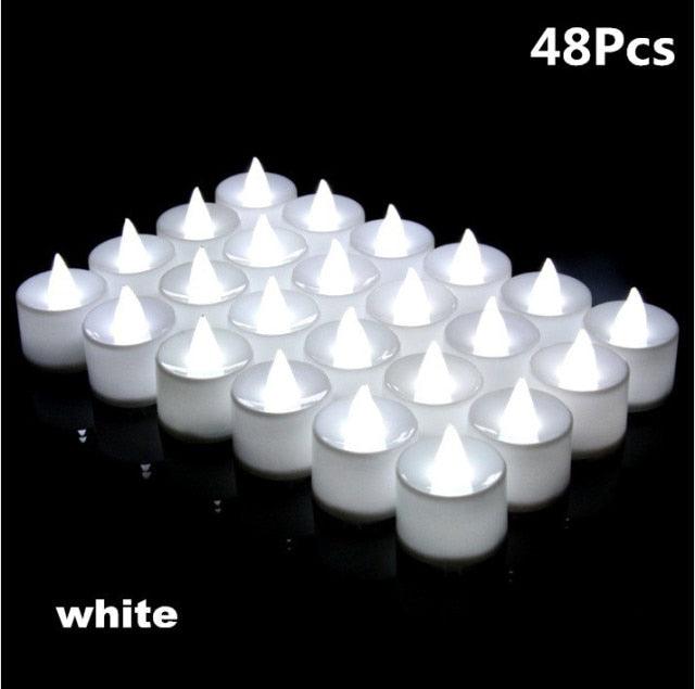Flameless LED tea light candles 48pcs white Stevvex STCN8767BVFGHNBN for wedding decor on Tampa Home & Garden Store