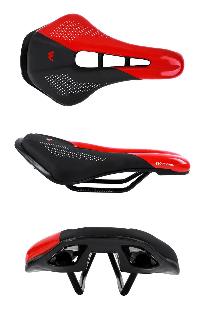 Stevvex leather bike saddle red and black two-tone with perforated panels and metal rails on Tampa Home & Garden Store