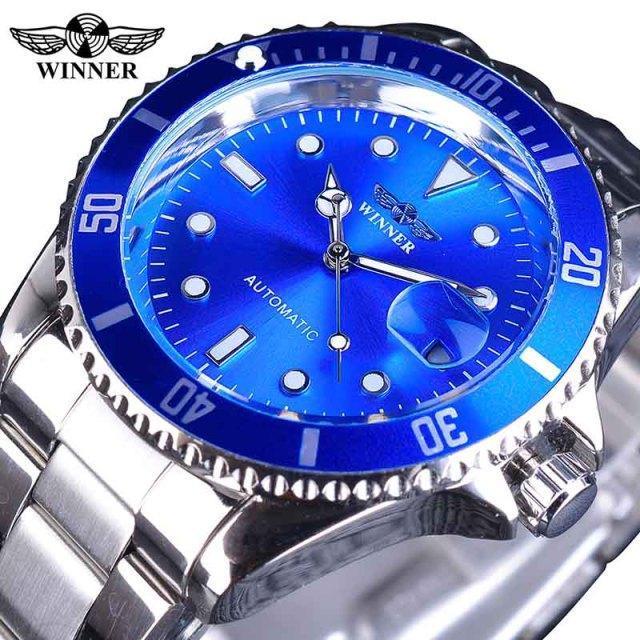 Winner automatic blue-dial stainless steel sport watch with luminous hands on Tampa Home & Garden Store