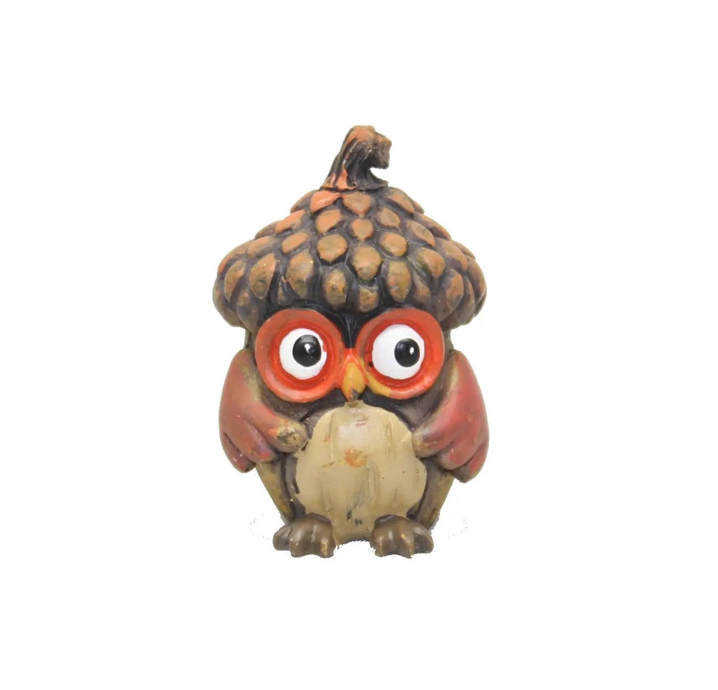 Little Wise Owl Worry Stone pocket grounding charm, brown pinecone-textured owl with red glasses on Tampa Home & Garden Store