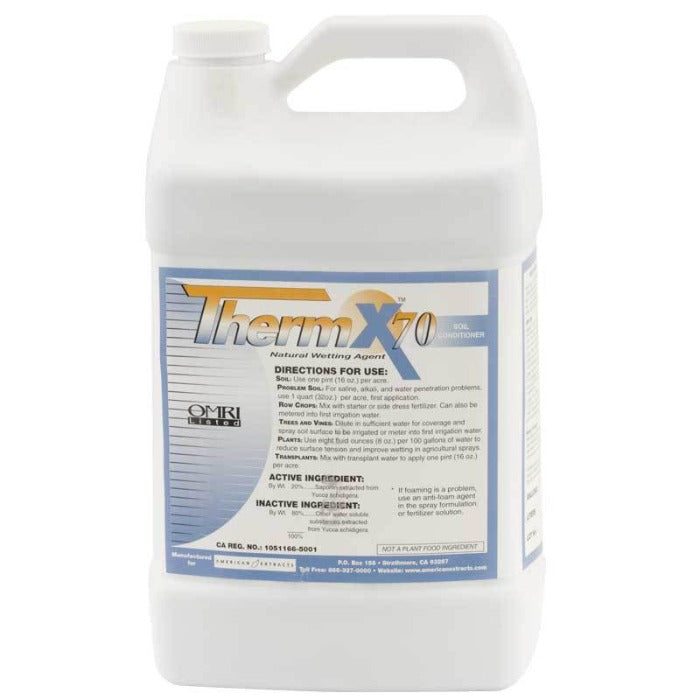 Therm X-70 Yucca Extract fertilizer bottle, white jug with Rivendell Distribution label on Tampa Home & Garden Store