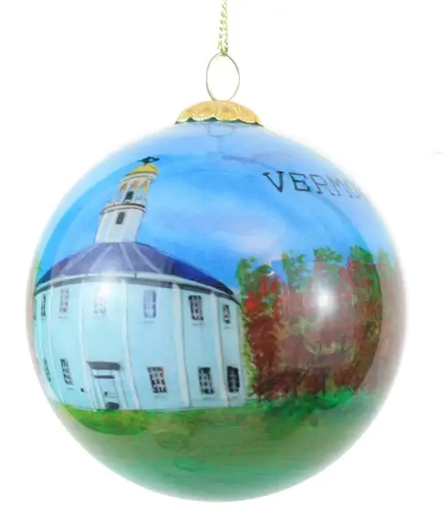Hand painted glass globe ornament blue round church scene by The Country Christmas Loft on Tampa Home & Garden Store