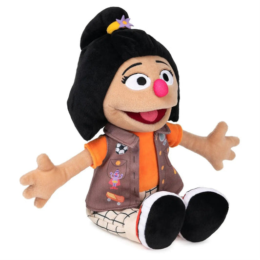Sesame Street Ji-Young 13-inch plush doll with black hair and orange shirt on Tampa Home & Garden Store